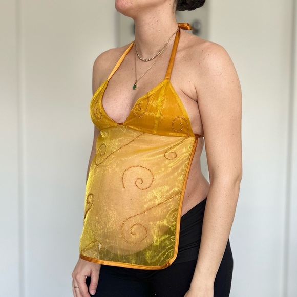 Handmade Y2K Fairycore Goddess Embellished Halter Babydoll Vest Top - Gold - XS - Picture 3 of 9
